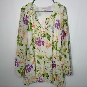 🌸SHOW ME YOUR MUMU Tunic Shirt Flowing Long Sleeve Medium Floral Spring Easter